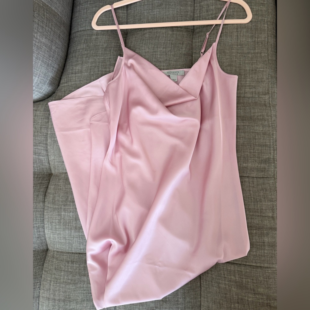 AllSaints Pink Cowl Neck Slip Maxi Dress